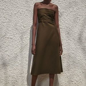 Zara Midi Linen Olive Dress